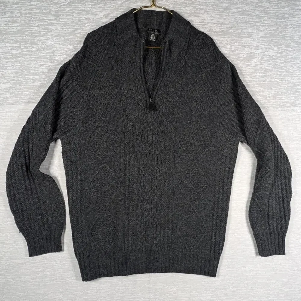 Jos A Bank Wool Knit Sweater Mens 2XL Grey Long Sleeve